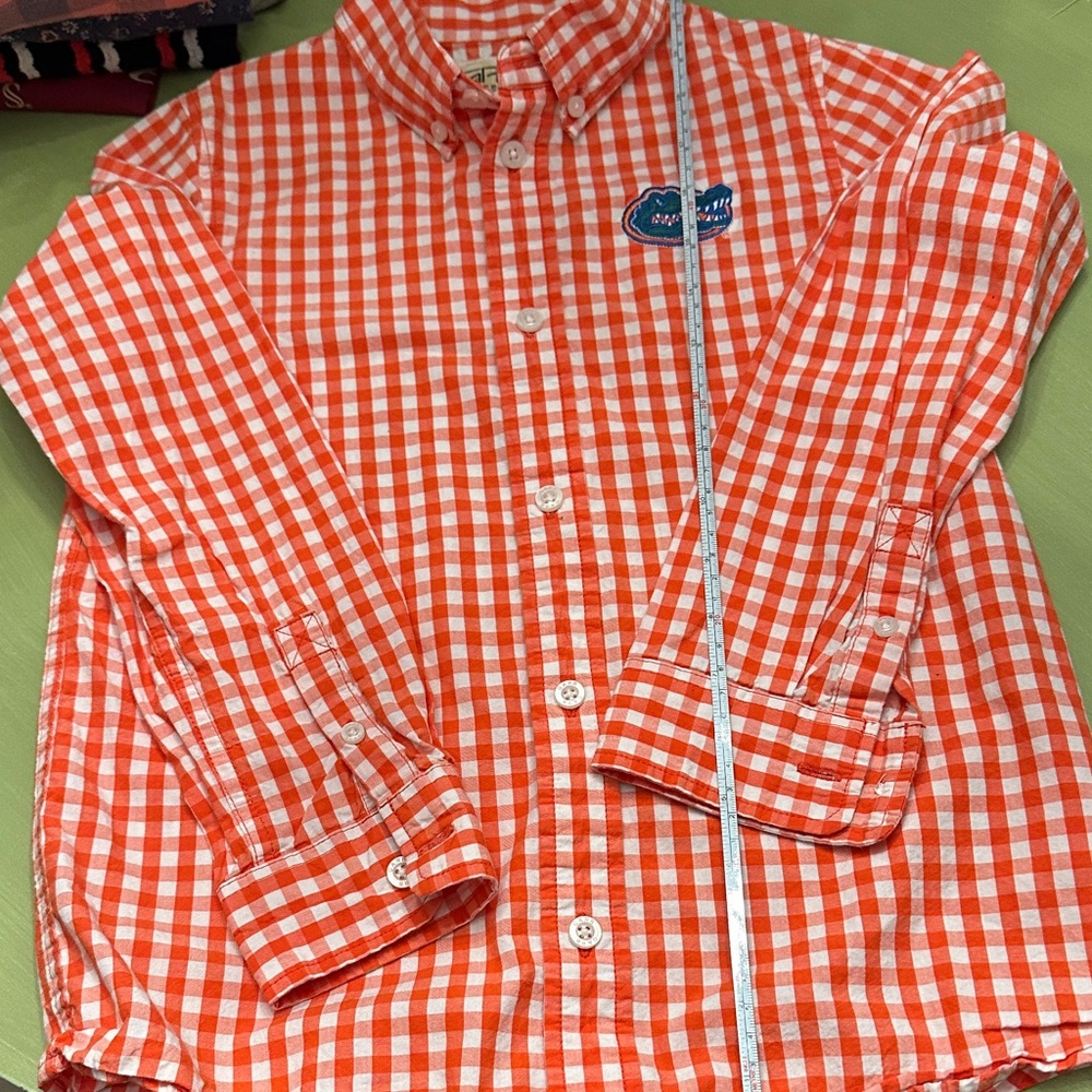 Orange Gingham Button-Up Shirt Gator Florida Team